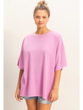 NEW Double Zero Cotton Oversized Fuchsia Mineral Wash Tee S/M Boxy Relaxed Top